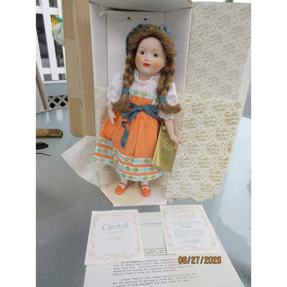 Franklin Heirloom Dolls Gretel by Carol Lawson Porcelain Fairy Tale Doll COA Box